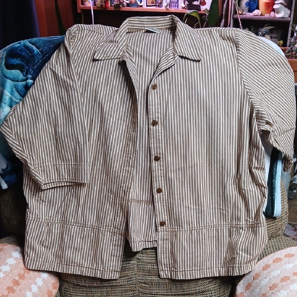 Allison Daley Tan Striped Plus Size Blouse